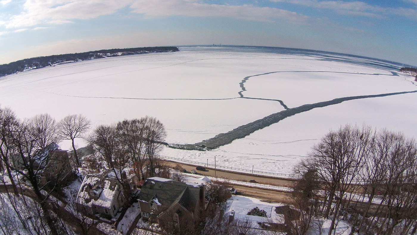 Icy Hempstead Harbor Aerial